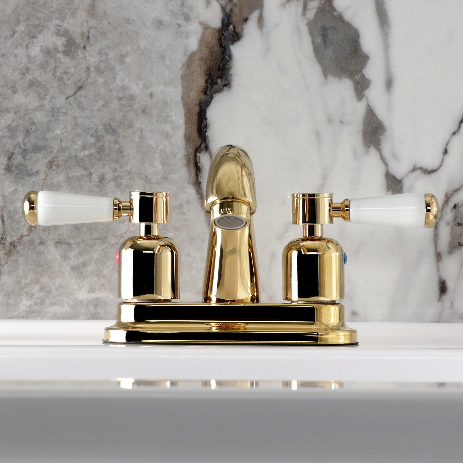 Kingston Tulare KB8612DPL - Paris Double-Handle 3-Hole Deck Mount 4-Inch Centerset Bathroom Faucet with Pop-Up Drain, Polished Brass — thumbnail 3
